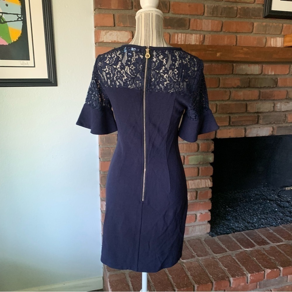 Draper James Solid Flutter Short Sleeve Mini Dress Navy Blue Lace Sz S - Picture 6 of 7